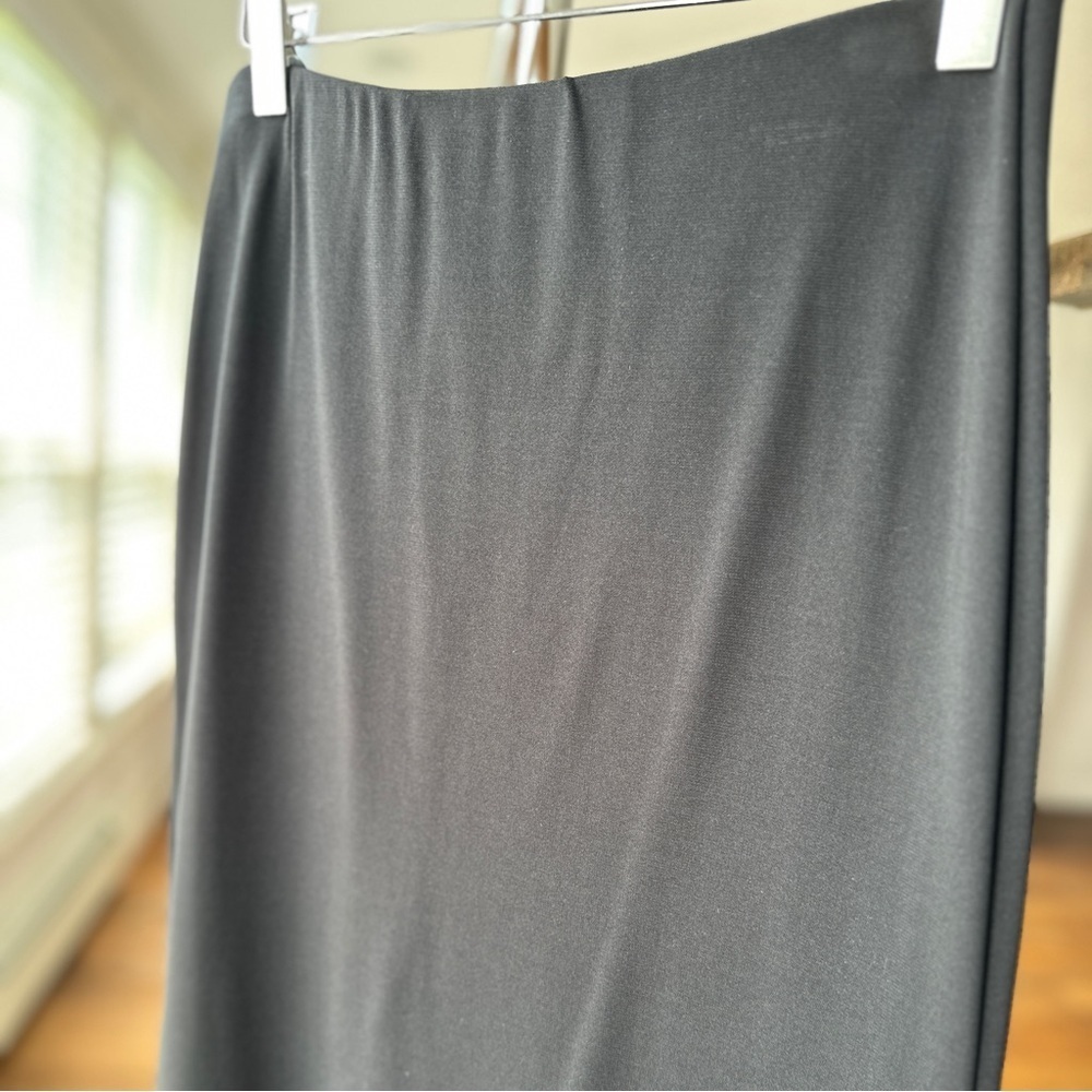 Ann Taylor Gray Midi Skirt, stretch knit pull-on, elastic waist, slim straight